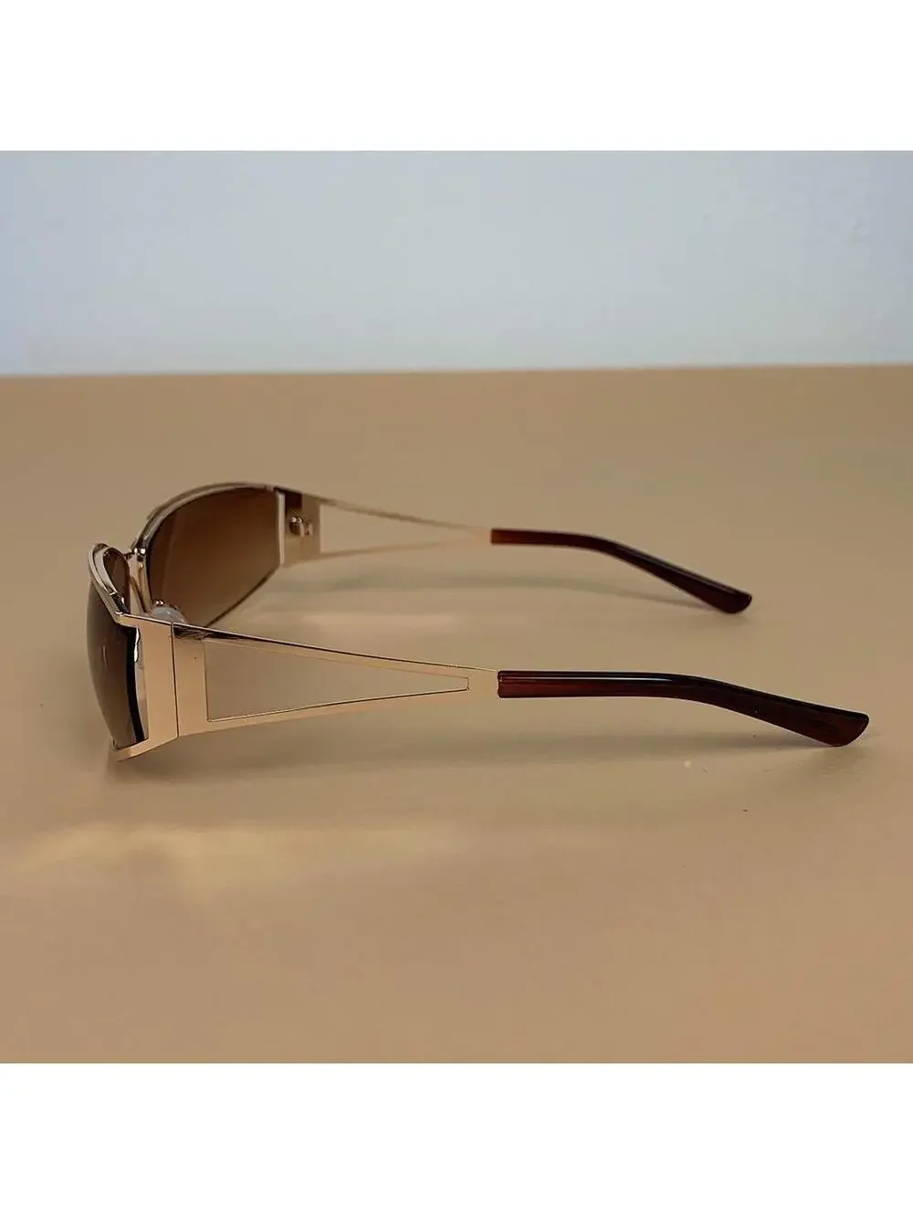 Cyber Grunge Vintage y2k 2000s classy chrome trim sunglasses. Chrome trim brown